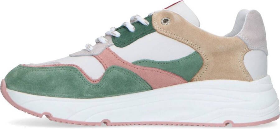 Manfield Dames Groene suède sneakers met pasteltinten