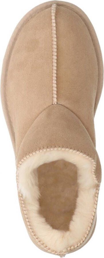 Manfield Dames Hoge beige pantoffels met wollen voering