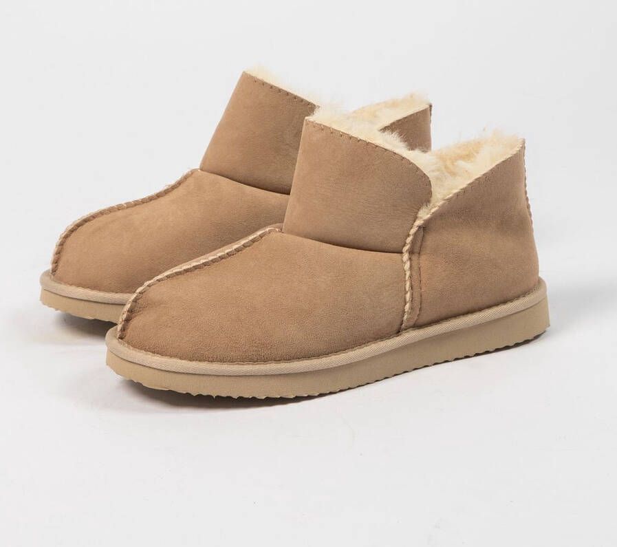 Manfield Dames Hoge beige pantoffels met wollen voering