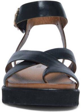 Manfield Dames Leren plateau sandalen met gespsluiting zwart - Foto 5