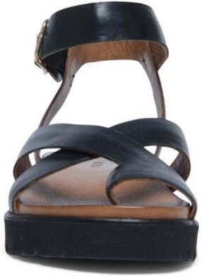 Manfield Dames Zwarte leren plateau sandalen met gespsluiting - Foto 5