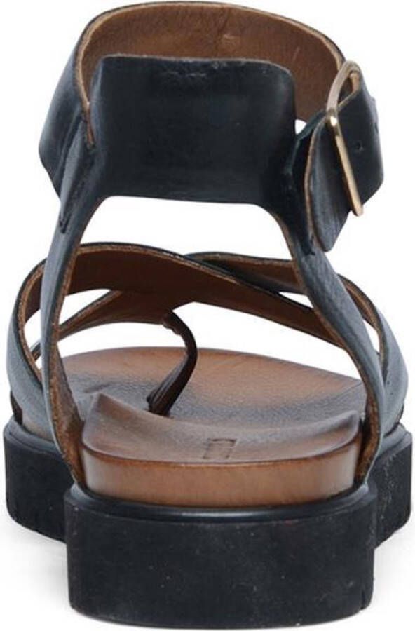 Manfield Dames Zwarte leren plateau sandalen met gespsluiting - Foto 6