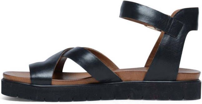 Manfield Dames Zwarte leren plateau sandalen met gespsluiting - Foto 8