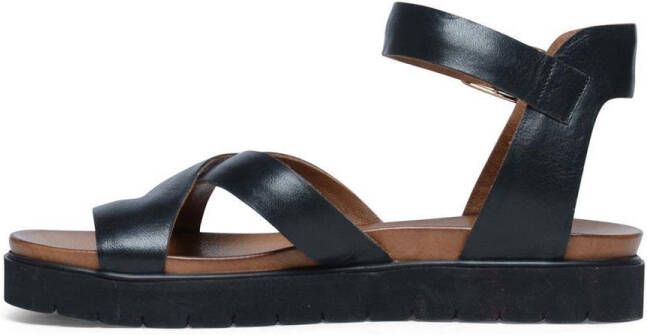 Manfield Dames Leren plateau sandalen met gespsluiting zwart - Foto 8