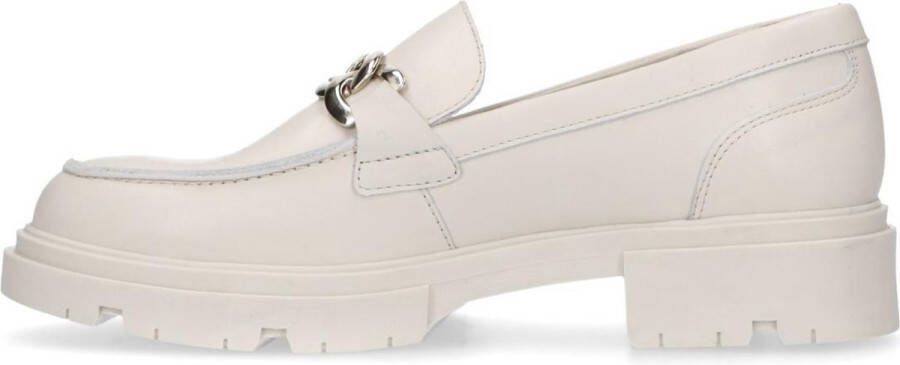 Manfield Dames Off white leren loafers met goudkleurige chain - Foto 3