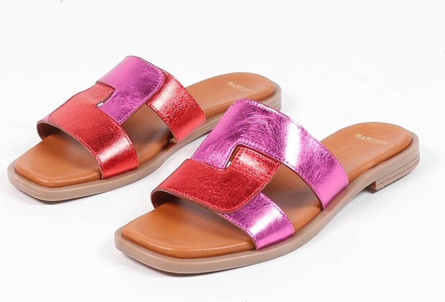 Manfield Dames Roze metallic leren slippers