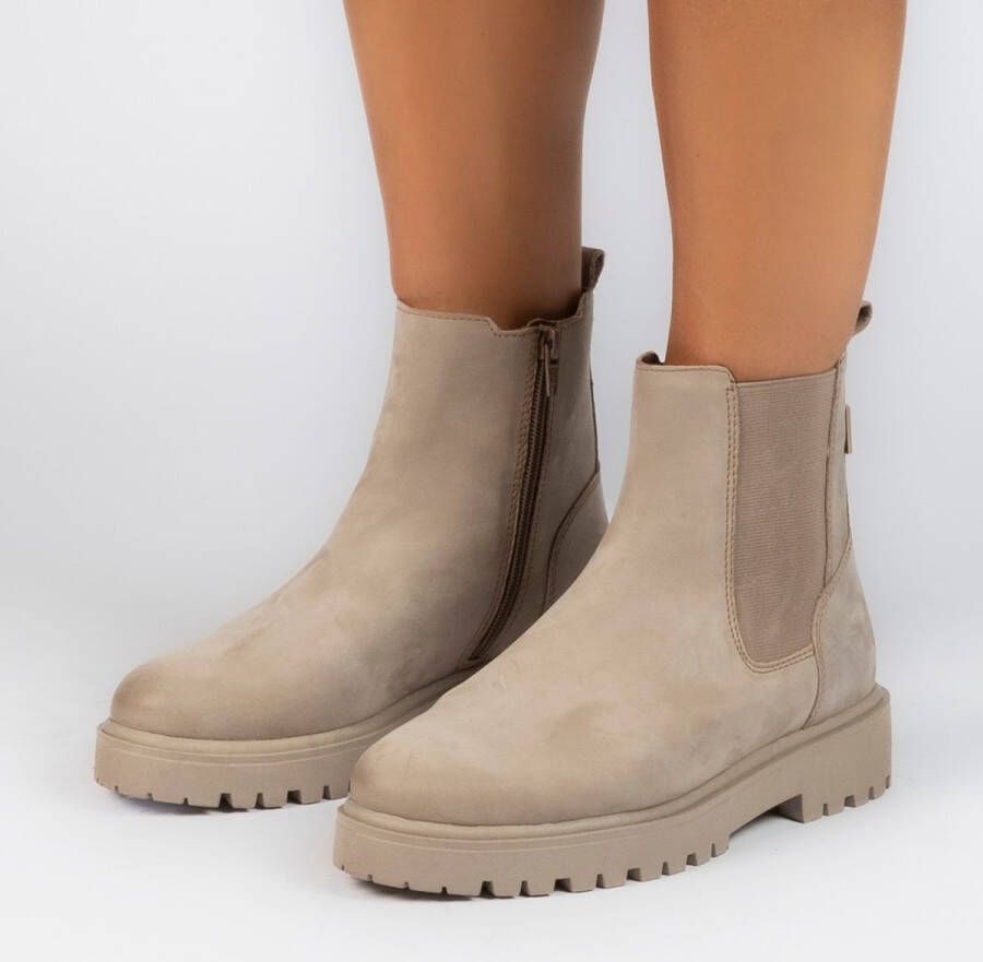 Manfield Dames Taupe leren chelsea boots