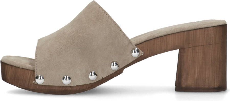 Manfield Dames Taupe suède sandalen met hak - Foto 6
