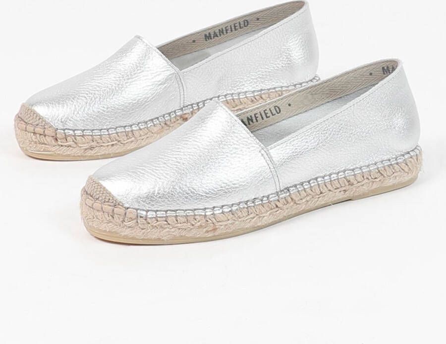 Manfield Dames Zilverkleurige leren espadrilles