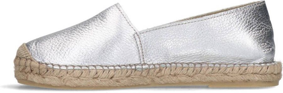 Manfield Dames Zilverkleurige leren espadrilles