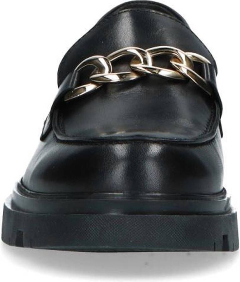 Manfield Dames Zwart leren loafers met goudkleurige chain - Foto 6