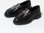 Manfield Dames Zwart leren loafers met goudkleurige chain - Thumbnail 8
