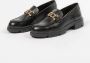 Manfield Dames Zwart leren loafers met goudkleurige chain - Thumbnail 9
