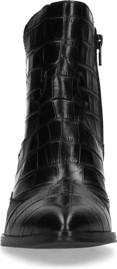 Manfield Dames Zwarte enkellaarsjes met crocoprint