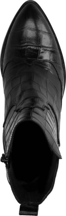 Manfield Dames Zwarte enkellaarsjes met crocoprint