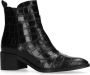 Manfield Dames Zwarte enkellaarsjes met crocoprint - Thumbnail 5