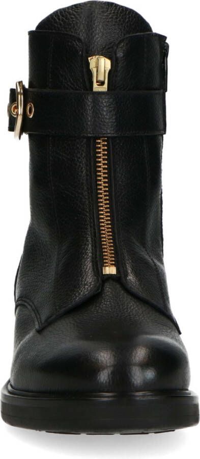 Manfield Dames Zwarte leren biker boots met gesp