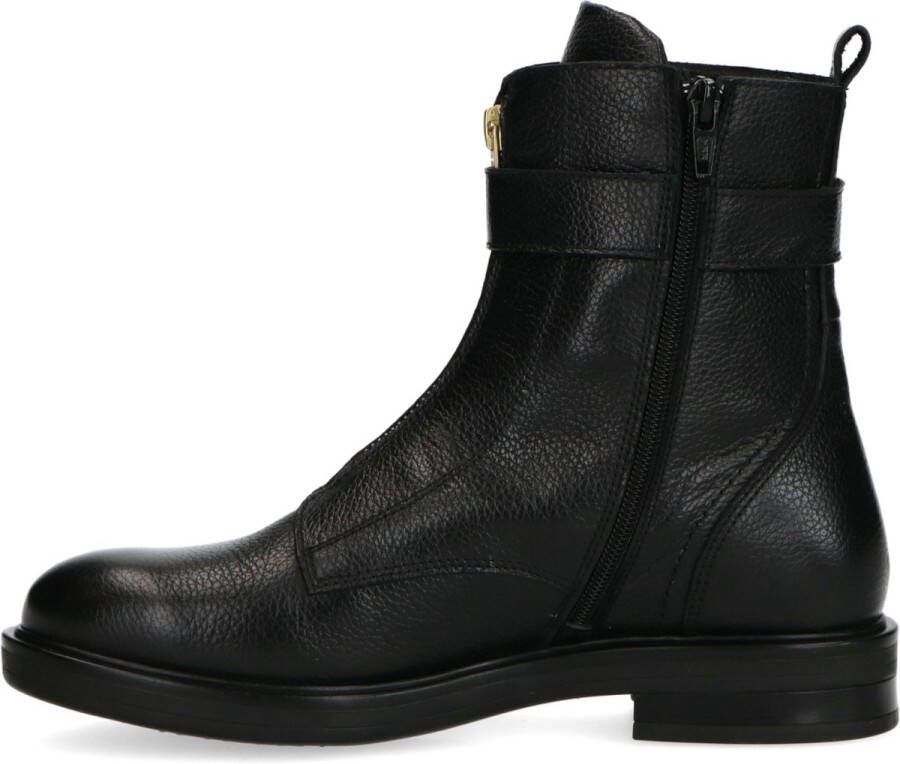 Manfield Dames Zwarte leren biker boots met gesp