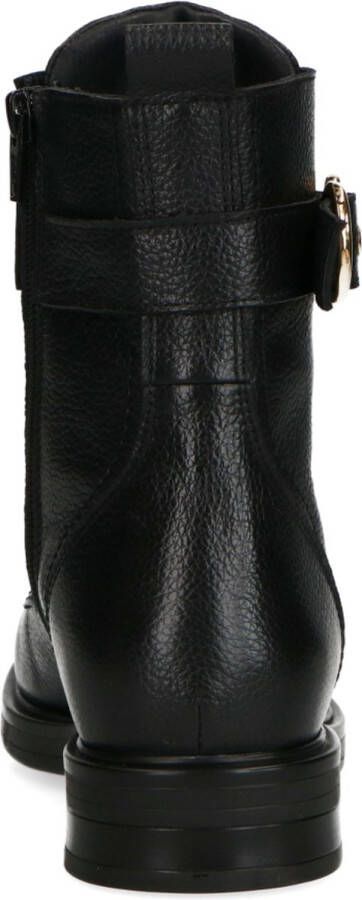 Manfield Dames Zwarte leren biker boots met gesp