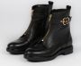 Manfield Dames Zwarte leren biker boots met gesp - Thumbnail 8