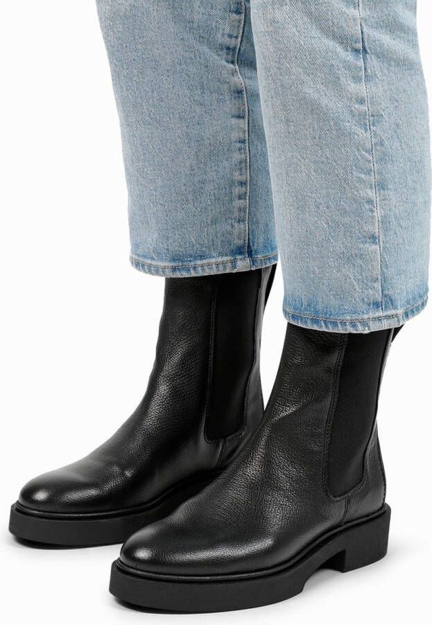 Manfield Dames Zwarte leren chelsea boots