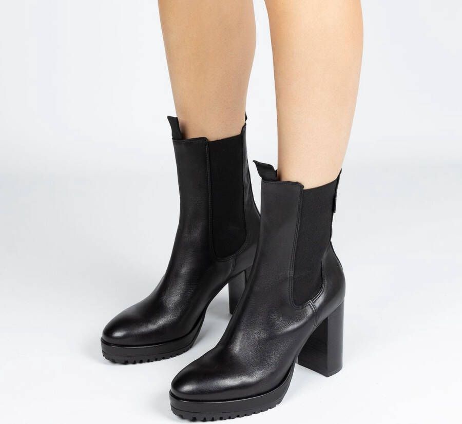 Manfield Dames Zwarte leren chelsea boots met hoge hak - Foto 4