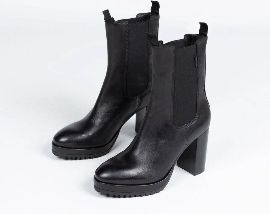 Manfield Dames Zwarte leren chelsea boots met hoge hak - Foto 5