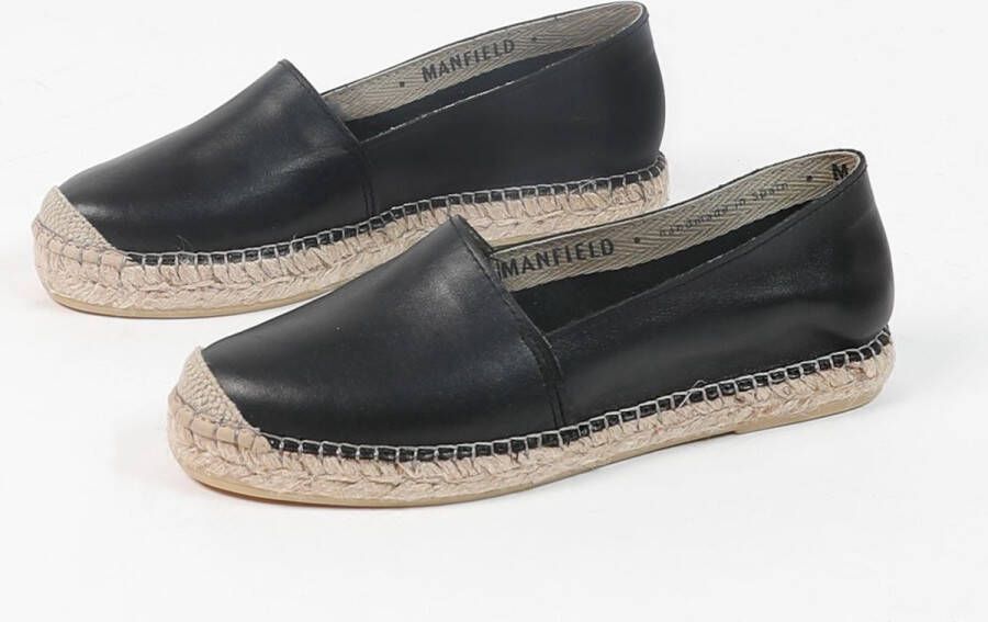 Manfield Dames Zwarte leren espadrilles