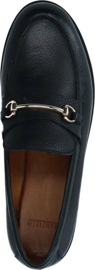 Manfield Dames Zwarte leren loafers met goudkleurig detail