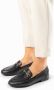 Manfield Dames Zwarte leren loafers met goudkleurig detail - Thumbnail 6