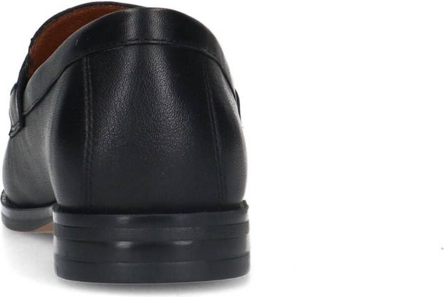 Manfield Dames Zwarte leren loafers met vierkanten chain