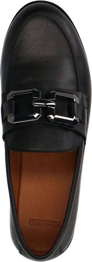 Manfield Dames Zwarte leren loafers met vierkanten chain