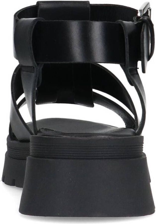 Manfield Dames Zwarte leren sandalen