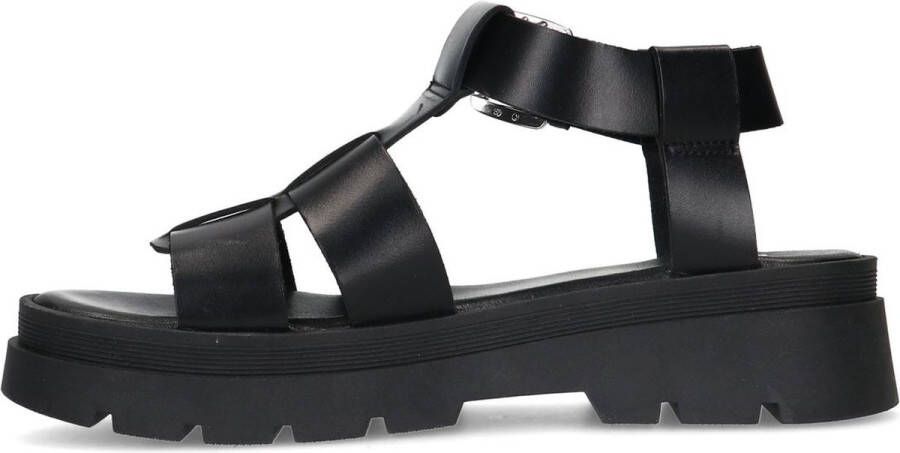 Manfield Dames Zwarte leren sandalen