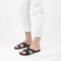 Manfield Dames Zwarte leren slippers - Thumbnail 5