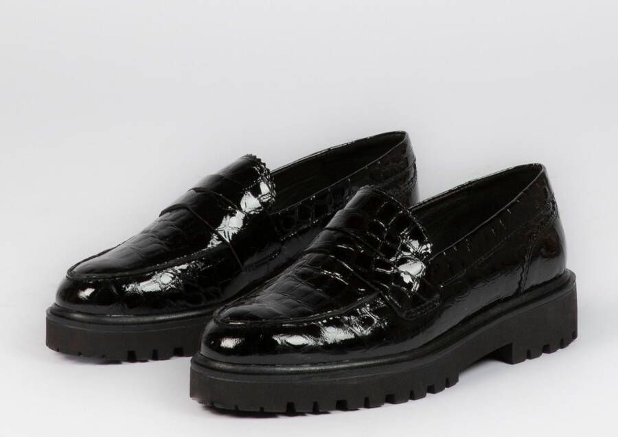Manfield Dames Zwarte loafers van lakleer