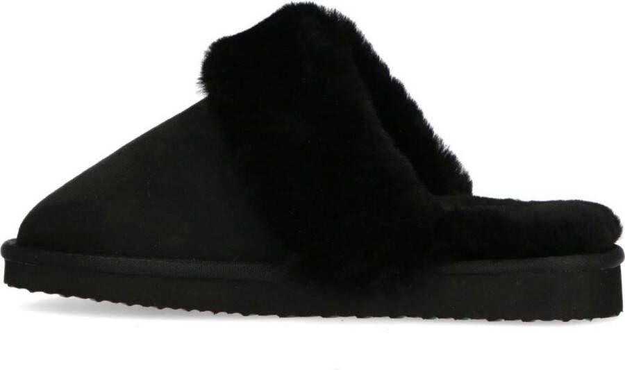 Manfield Dames Zwarte pantoffels met wollen voering - Foto 4