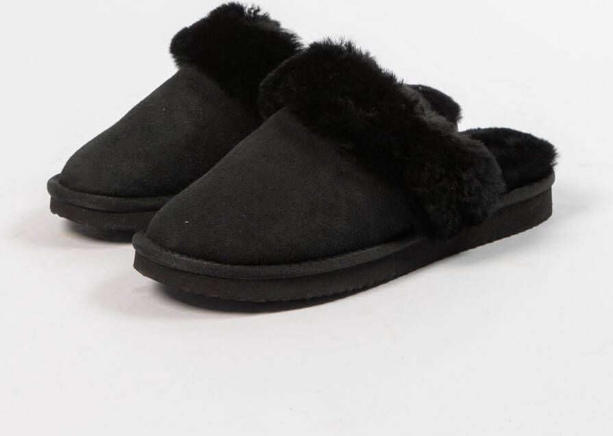 Manfield Dames Zwarte pantoffels met wollen voering - Foto 6