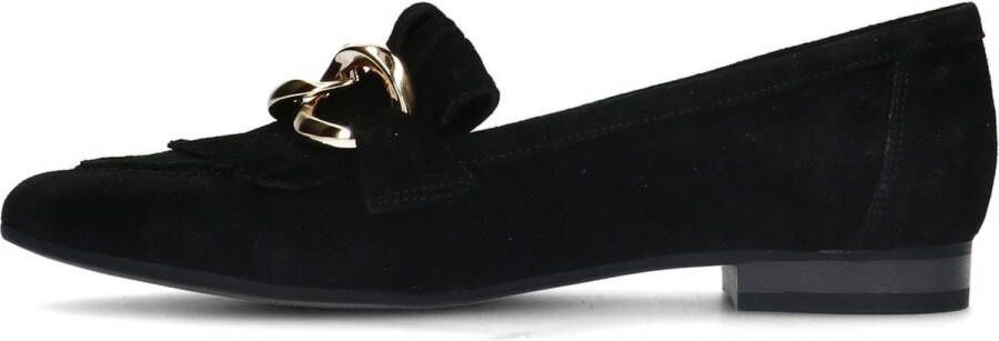 Manfield Dames Zwarte suède loafers met goudkleurige chain - Foto 6