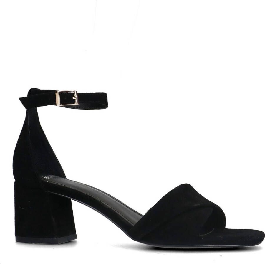Manfield Dames Zwarte suède sandalen met hak