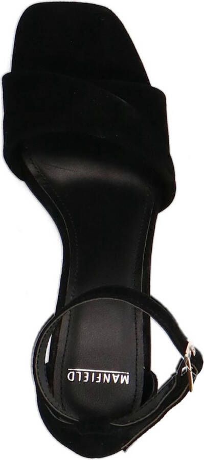 Manfield Dames Zwarte suède sandalen met hak