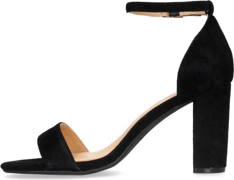 Manfield Dames Zwarte suède sandalen met hak