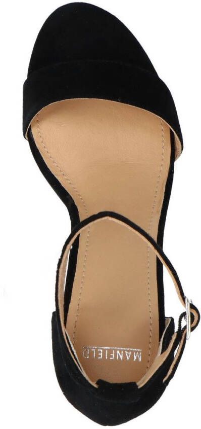 Manfield Dames Zwarte suède sandalen met hak