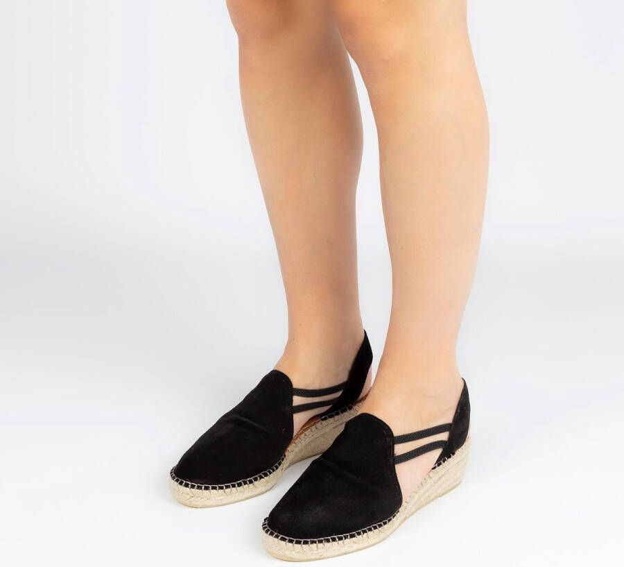 Manfield Dames Zwarte suède sandalen met sleehak - Foto 4