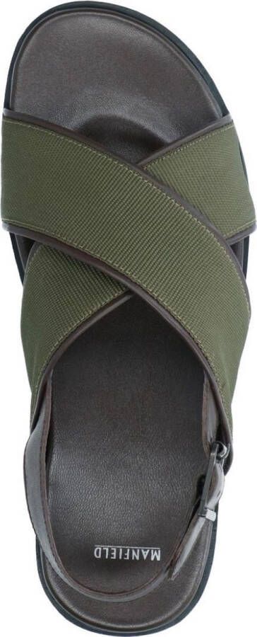 Manfield Heren Bruine leren sandalen met groene details - Foto 3