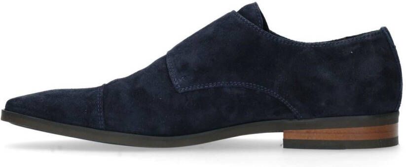 Manfield Heren Donkerblauwe gespschoenen van suède