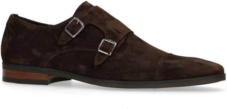 Manfield Heren Donkerbruine gespschoenen van suède