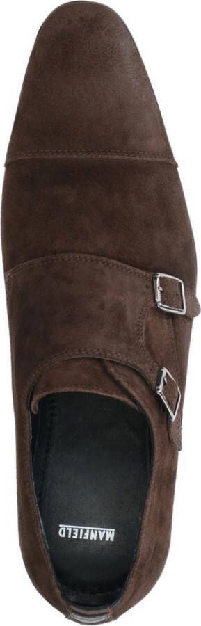 Manfield Heren Donkerbruine gespschoenen van suède