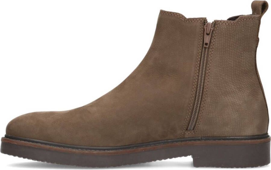Manfield Heren Taupe nubuck chelsea boots met rits