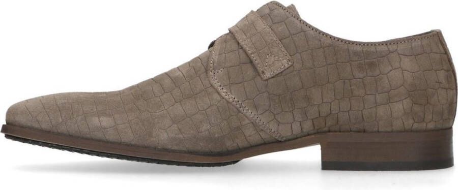 Manfield Heren Taupe suède gespschoenen met crocoprint - Foto 4